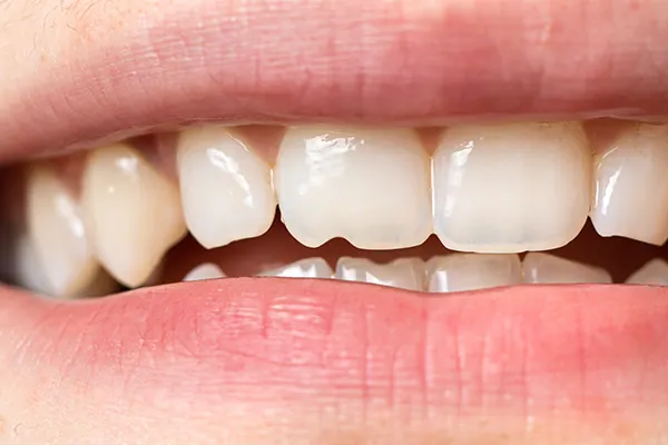 Close up of open mouth with chipped front tooth at Riverwind Dental in Richmond, VA